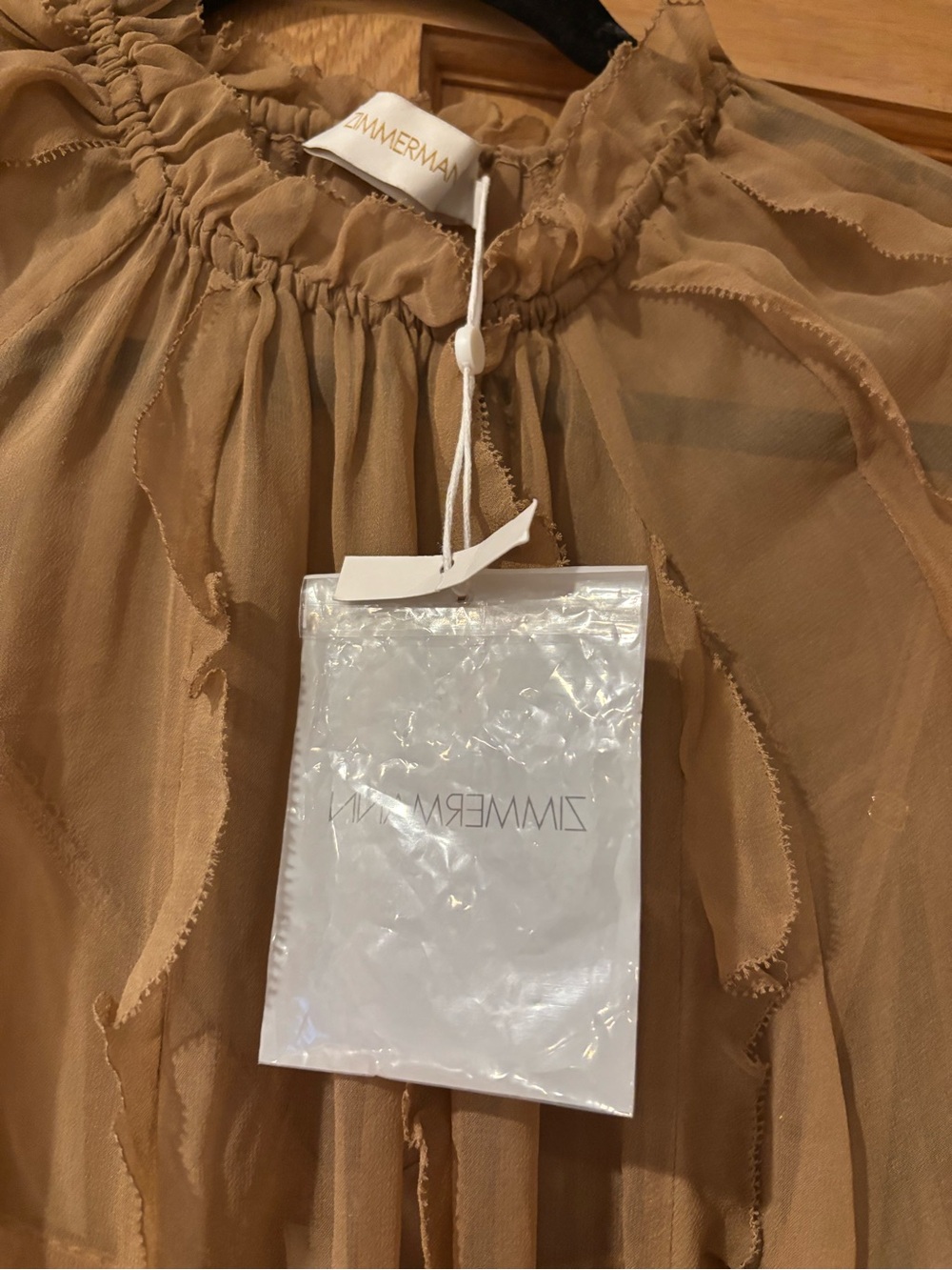 NEW ZIMMERMANN tranquility billow midi dress in tan Size 3 - Picture 11 of 16